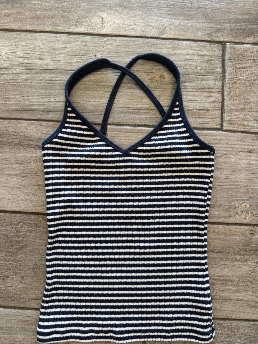 NWOT American Eagle Outfitters Navy & White Striped Ribbed Cross-Back Tank